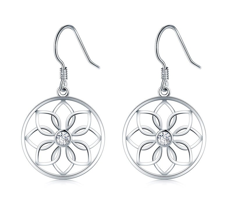 BORUO 925 Sterling Silver Earrings, BoRuo Lotus Flower Yoga Earrings - Image 1